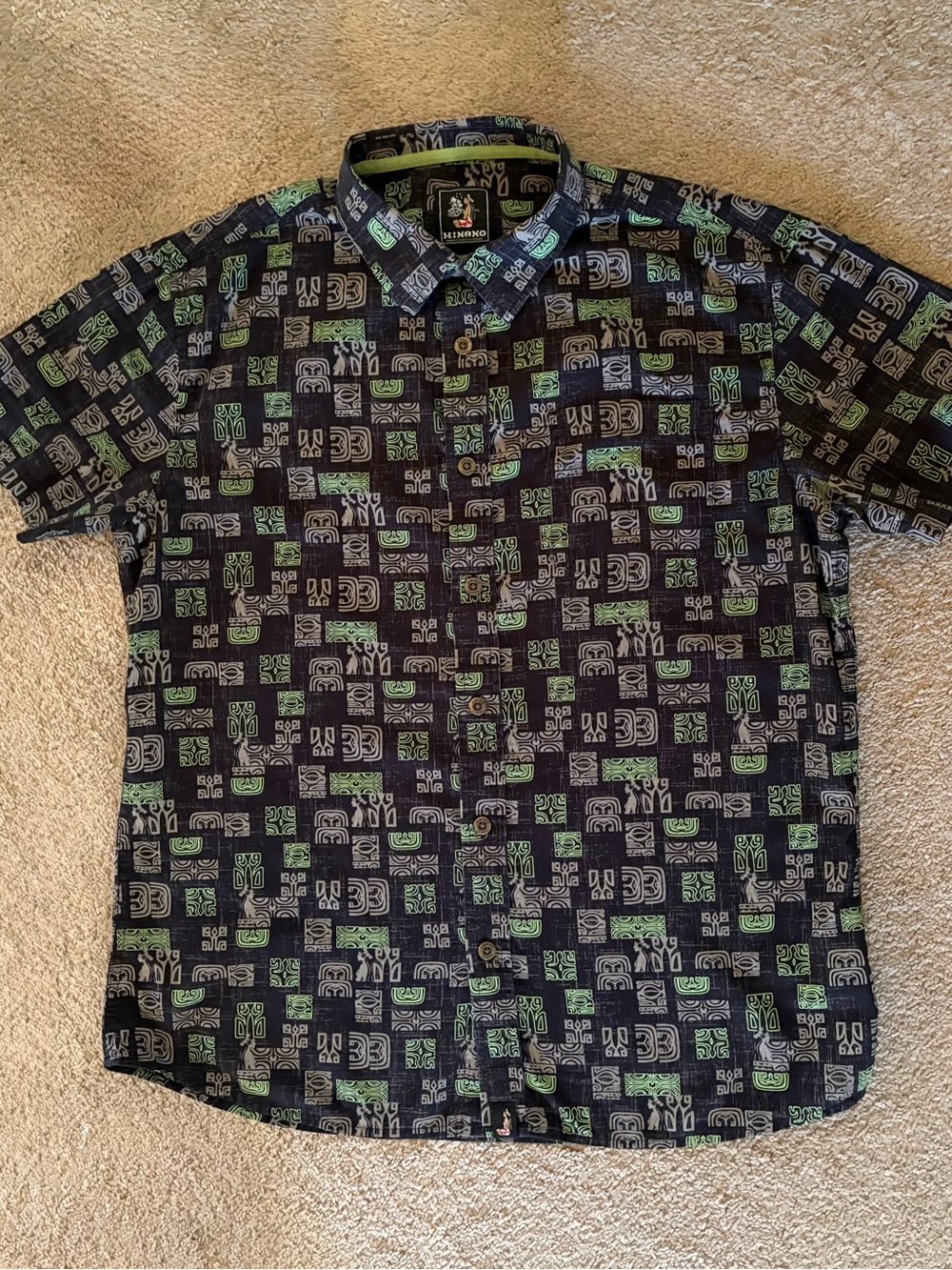 HINANO Tahiti Short Sleeve Tahitian Girl Tiki Design Hawaiian shirt size Large